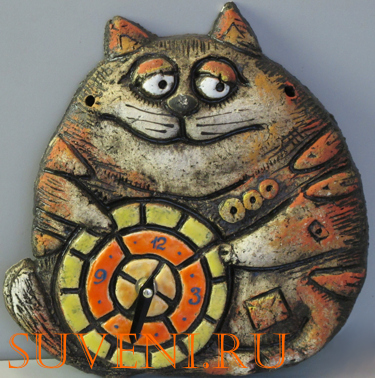 керамические настенные часы в виде кошки