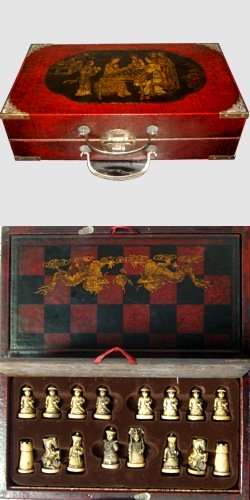 Шахматы в шкатулке, роспись по коже - элегантный подарок