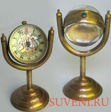 Оригинальный подарок - часы в медном корпусе и хрустальной линзой