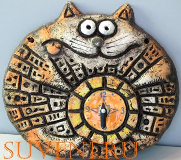 Прикольные настенные часы в виде толстого и довольного кота